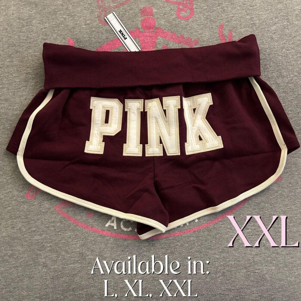 Victoria's Secret PINK Campus Terry Foldover Shorts Wild Rose Maroon XXL